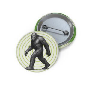 pointillism bigfoot pin button | artistic sasquatch conversation starter pin | concentric green circle design | collector accessory