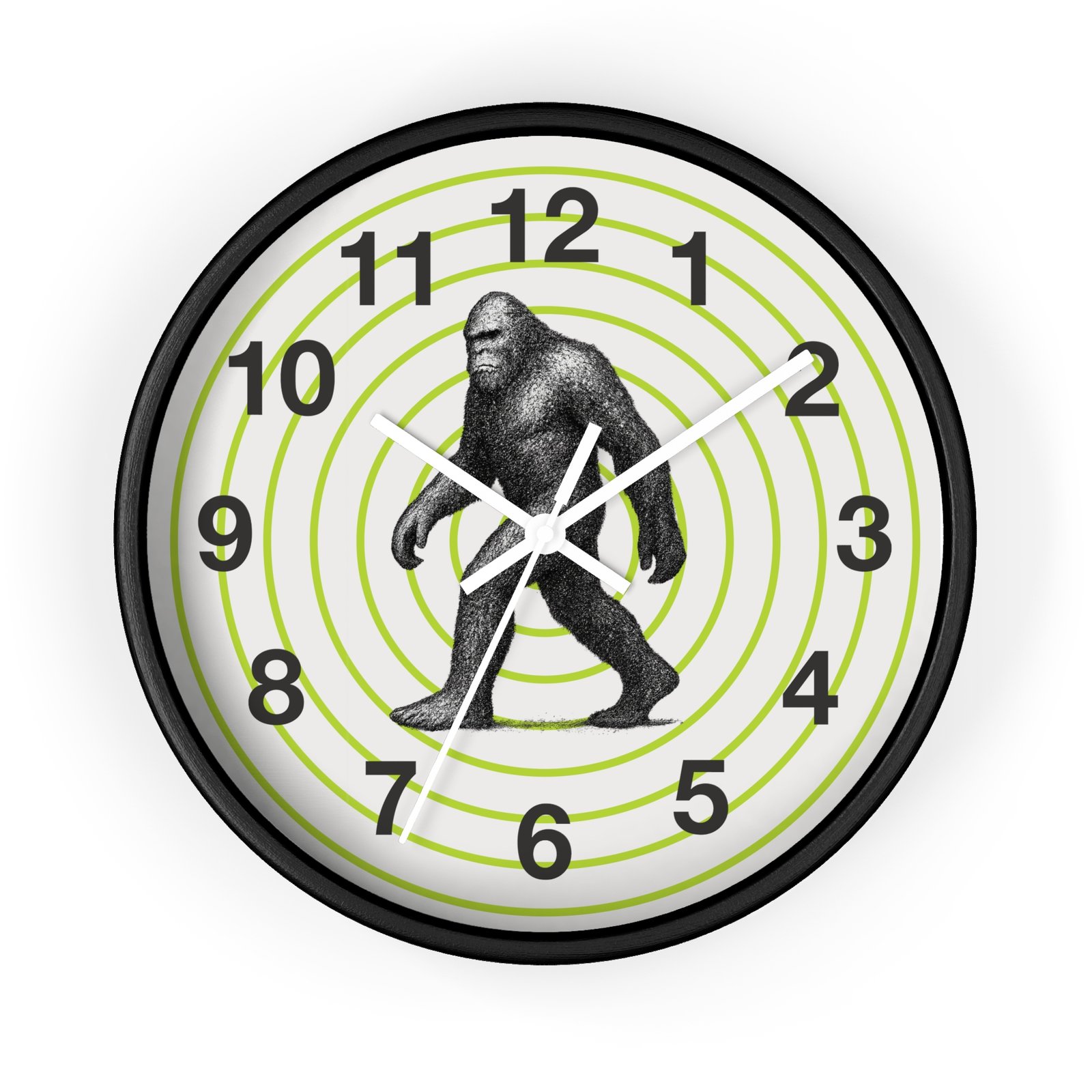 pointillism bigfoot wall clock | artistic sasquatch clock with green concentric circles | modern conversation starter home décor pointillism bigfoot wall clock | artistic sasquatch clock with green concentric circles | modern conversation starter home décor