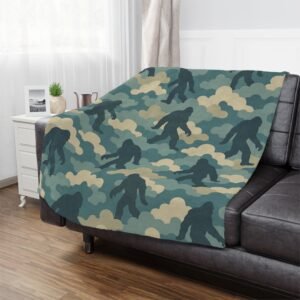 blue & tan bigfoot cloud camo minky blanket | ultra soft microfiber fleece throw | cozy cabin décor, 30 x 40' and 50 x 60' sizes available