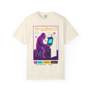 vaporwave bigfoot arcade tee | retro synthwave comfort colors® 1717 shirt | neon aesthetic 80s nostalgia t shirt
