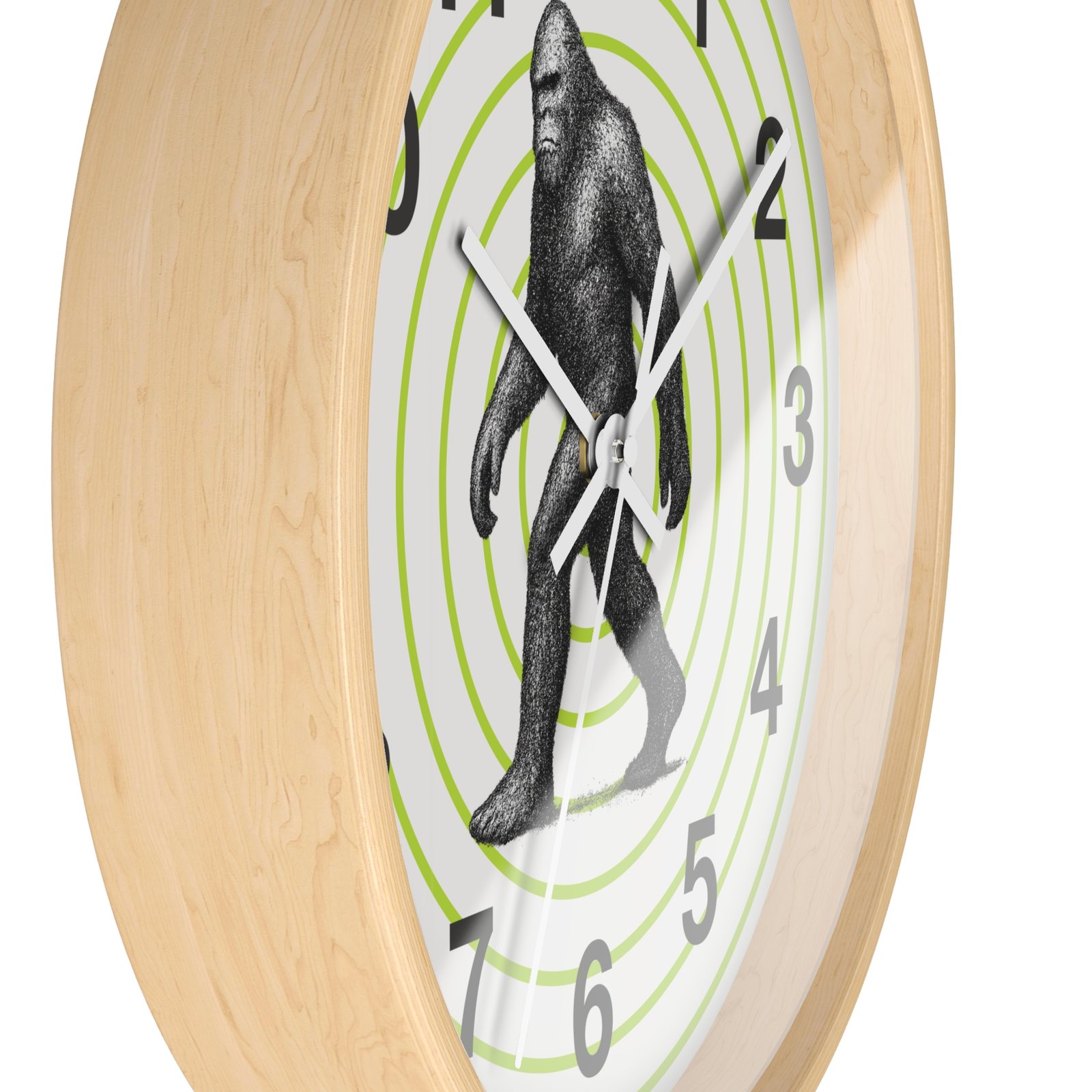 pointillism bigfoot wall clock | artistic sasquatch clock with green concentric circles | modern conversation starter home décor pointillism bigfoot wall clock | artistic sasquatch clock with green concentric circles | modern conversation starter home décor