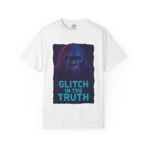 glitch in the truth vaporwave bigfoot tee | retro vhs comfort colors® 1717 shirt | neon glitch cryptid t shirt