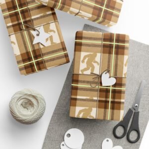 bigfoot plaid wrapping paper: 'swamp gas glow' legendary sasquatch gift wrap
