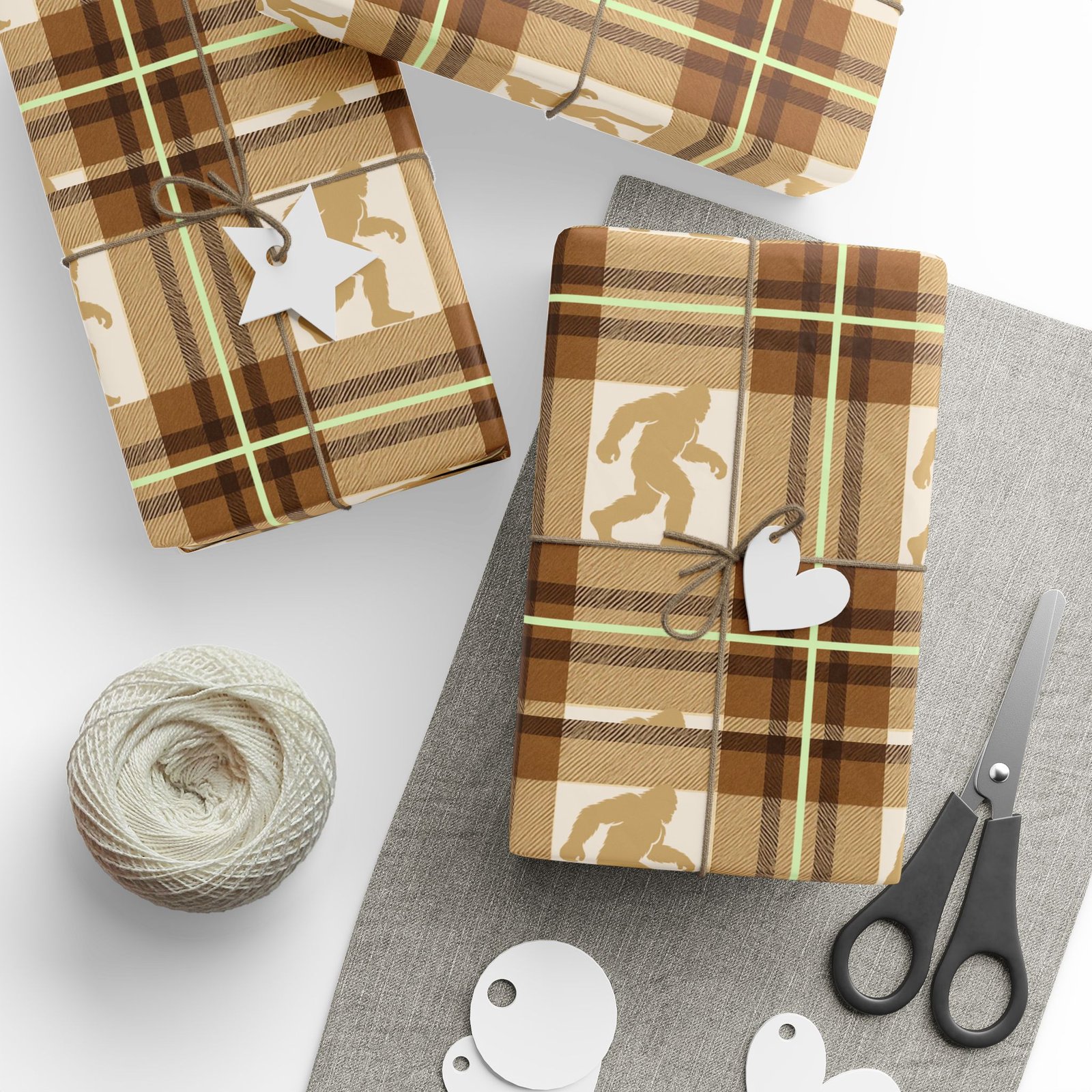 bigfoot plaid wrapping paper: 'swamp gas glow' legendary sasquatch gift wrap bigfoot plaid wrapping paper: 'swamp gas glow' legendary sasquatch gift wrap