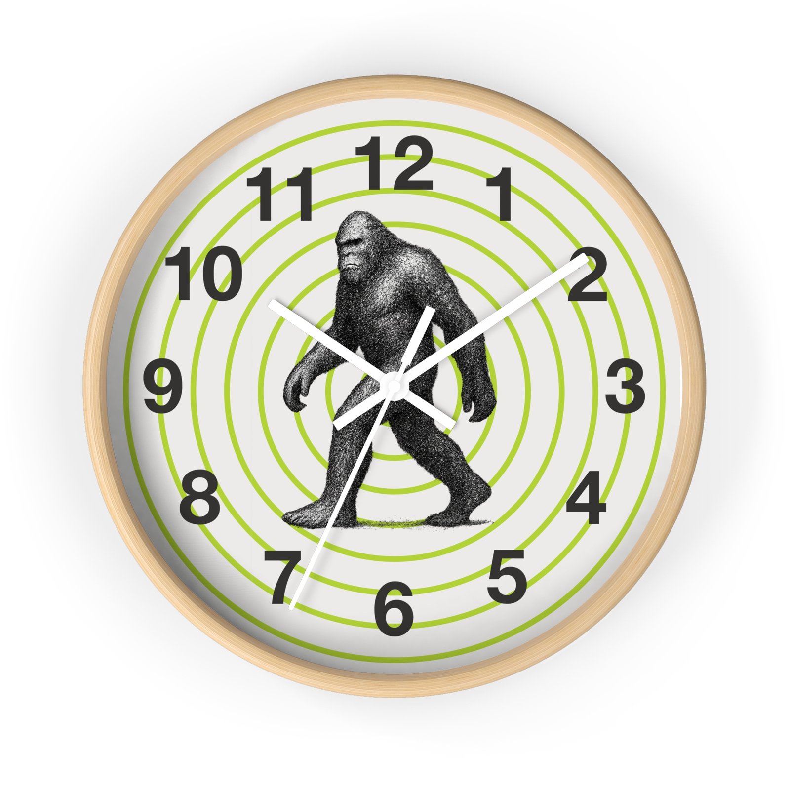 pointillism bigfoot wall clock | artistic sasquatch clock with green concentric circles | modern conversation starter home décor pointillism bigfoot wall clock | artistic sasquatch clock with green concentric circles | modern conversation starter home décor