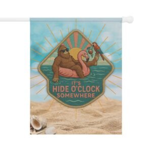 bigfoot x hide oclock somewhere tropical sasquatch beach vibes house flag 24.5 x 32, double sided (flag only)