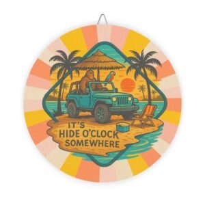 hide oclock somewhere jeep & bigfoot sign | rustic sunset wooden wall art | coastal cabin décor