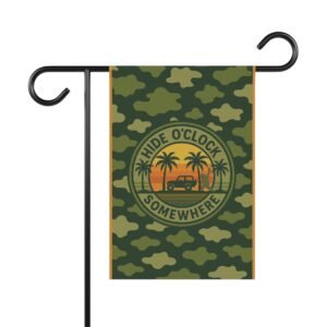hide oclock green camo garden flag | jeep beach sunset outdoor banner | bigfoot peace sign easter egg | cabin yard décor