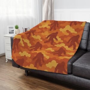premium camo minky blanket bigfoot 'fireside surprise' | ultra soft microfiber fleece throw | cozy sasquatch cabin decor