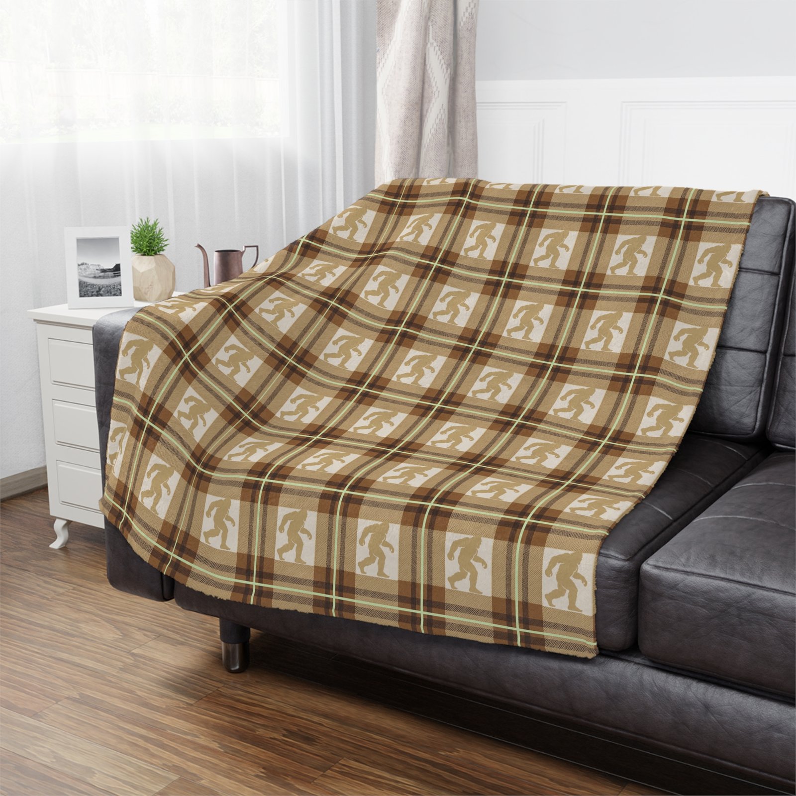 bigfoot plaid minky blanket: 'swamp gas glow' ultra soft fleece sasquatch throw bigfoot plaid minky blanket: 'swamp gas glow' ultra soft fleece sasquatch throw