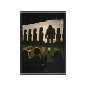 moai x bigfoot hiding in plain sight acrylic photo block | its hide oclock photo art | cryptids on tour silhouette home décor