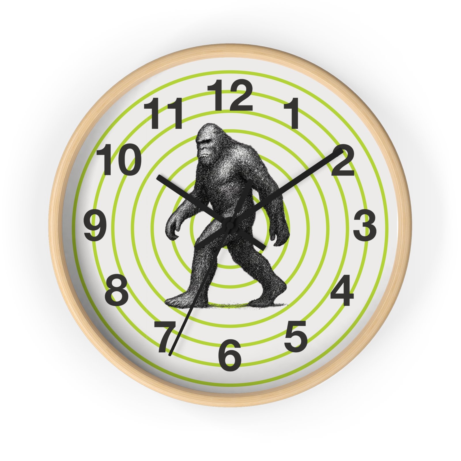 pointillism bigfoot wall clock | artistic sasquatch clock with green concentric circles | modern conversation starter home décor pointillism bigfoot wall clock | artistic sasquatch clock with green concentric circles | modern conversation starter home décor