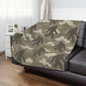 neutral camo premium minky blanket grey cloud camo ultra soft fleece throw with fun sasquatch details | 30×40 & 50×60