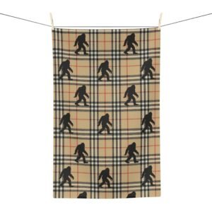 quick dry microfiber towel, plaid pattern bigfoot kitchen towel, rustic cabin decor, sasquatch gift for stylish friend
