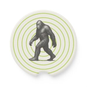pointillism bigfoot car coasters | soapstone cup holder coaster set | absorbent cryptid auto accessory (set of 2 pcs)