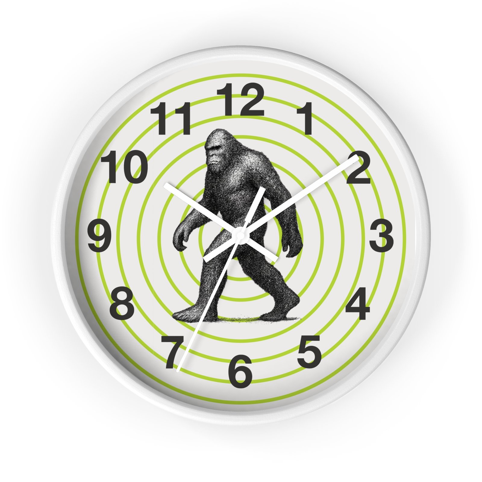 pointillism bigfoot wall clock | artistic sasquatch clock with green concentric circles | modern conversation starter home décor pointillism bigfoot wall clock | artistic sasquatch clock with green concentric circles | modern conversation starter home décor