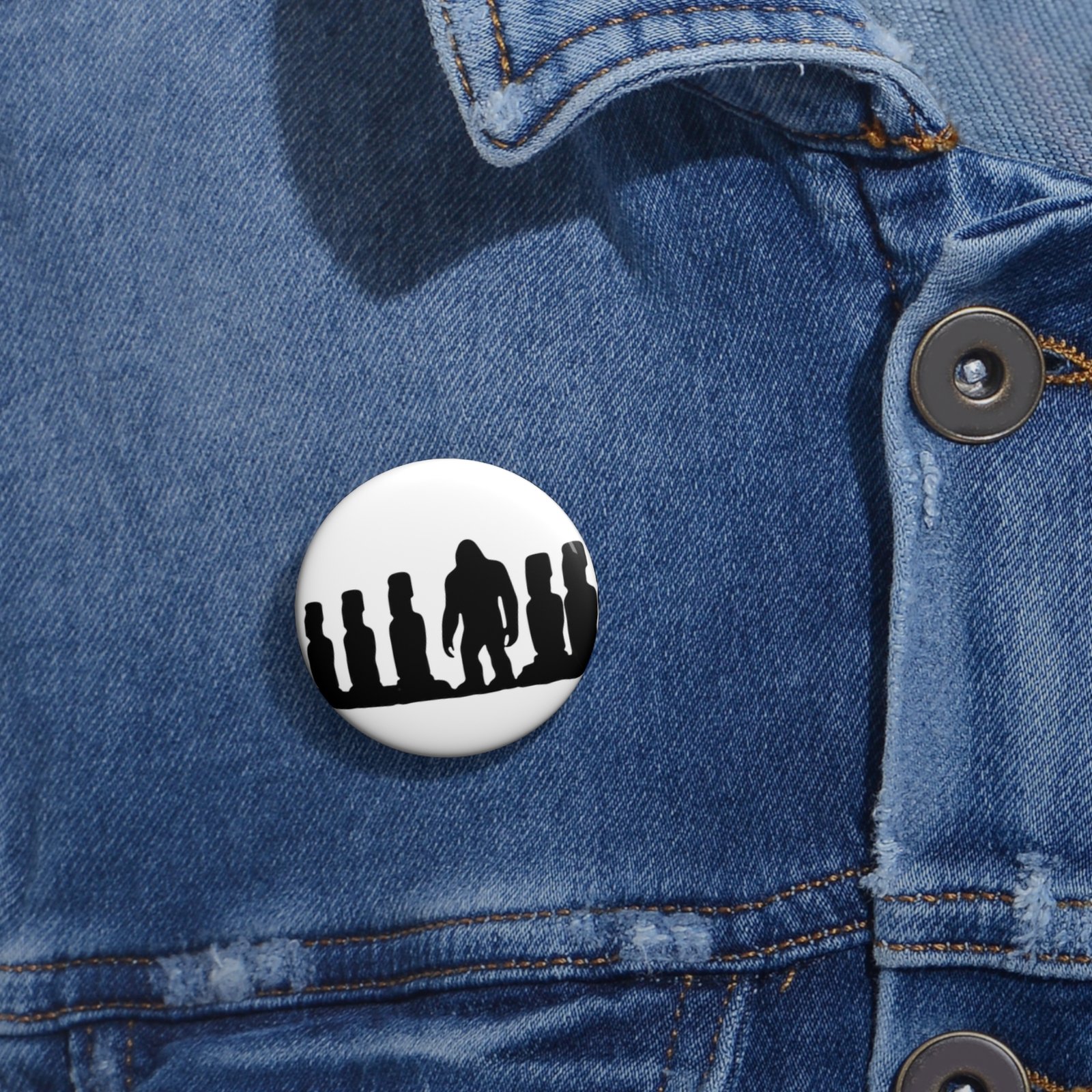 bigfoot x moai pin button |easter island statue pin | sasquatch silhouette collectible | retro mystery accessory bigfoot x moai pin button |easter island statue pin | sasquatch silhouette collectible | retro mystery accessory