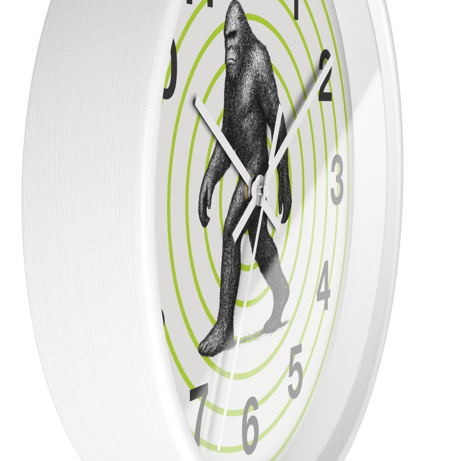pointillism bigfoot wall clock | artistic sasquatch clock with green concentric circles | modern conversation starter home décor pointillism bigfoot wall clock | artistic sasquatch clock with green concentric circles | modern conversation starter home décor