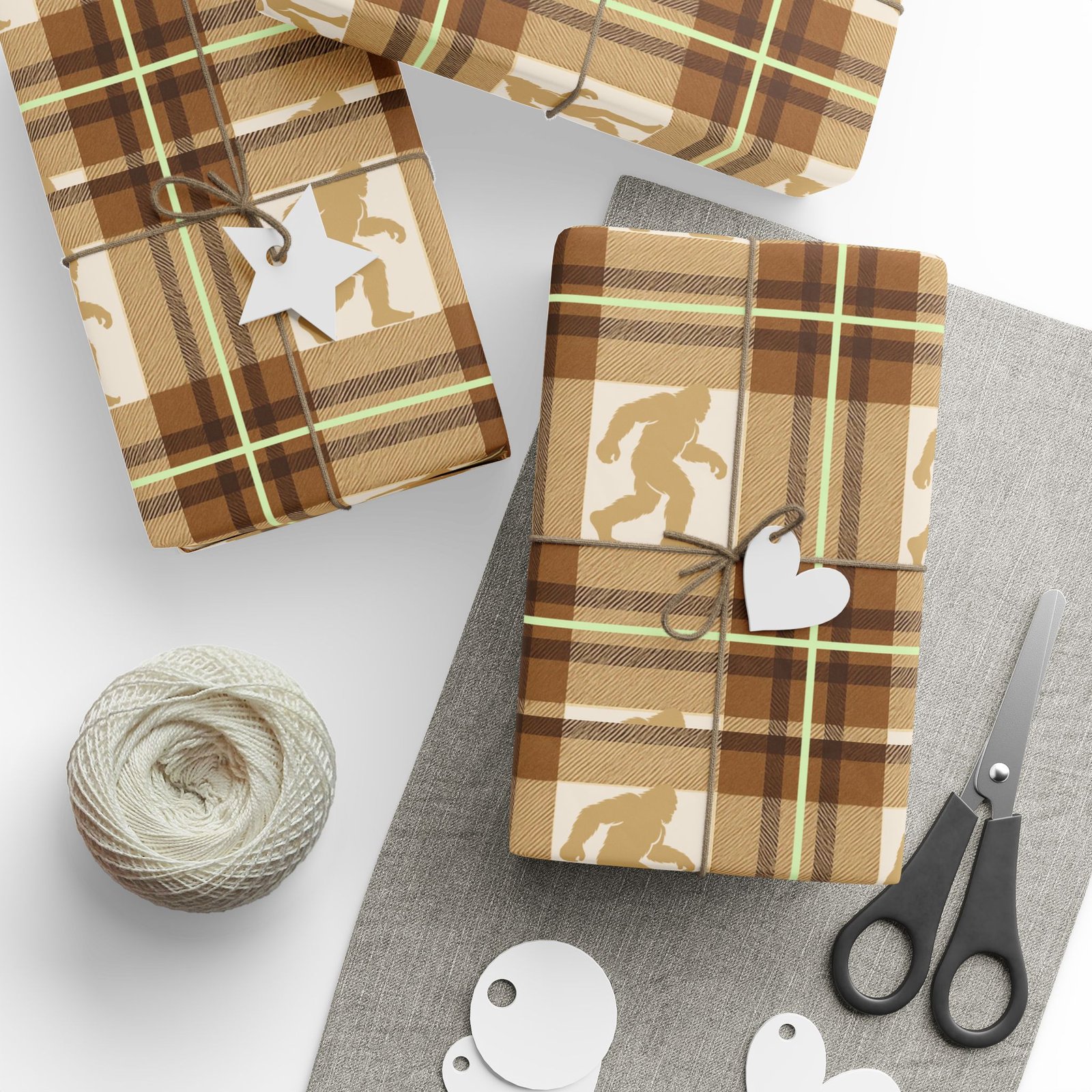 bigfoot plaid wrapping paper: 'swamp gas glow' legendary sasquatch gift wrap bigfoot plaid wrapping paper: 'swamp gas glow' legendary sasquatch gift wrap