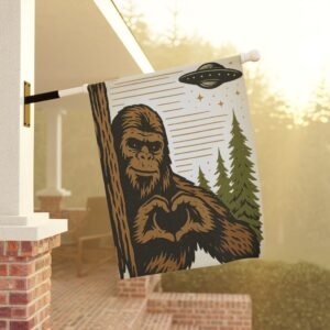 Home bigfoot loves you house flag with flying ufo | retro double sided outdoor flag 24.5 x 32