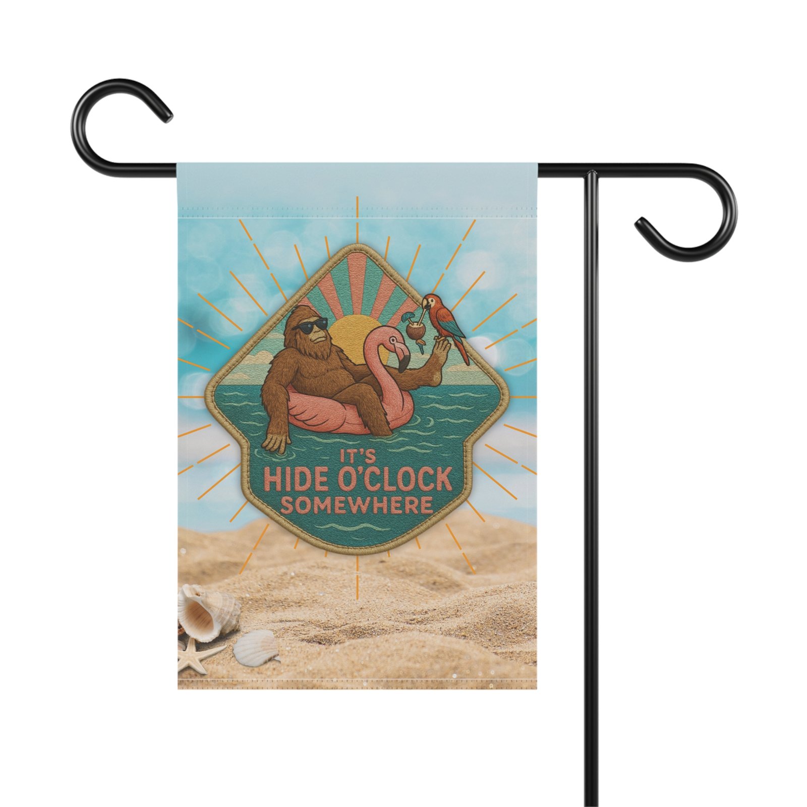 hide oclock somewhere bigfoot tropical beach garden flag 12' x 18', double sided (flag only) hide oclock somewhere bigfoot tropical beach garden flag 12' x 18', double sided (flag only)