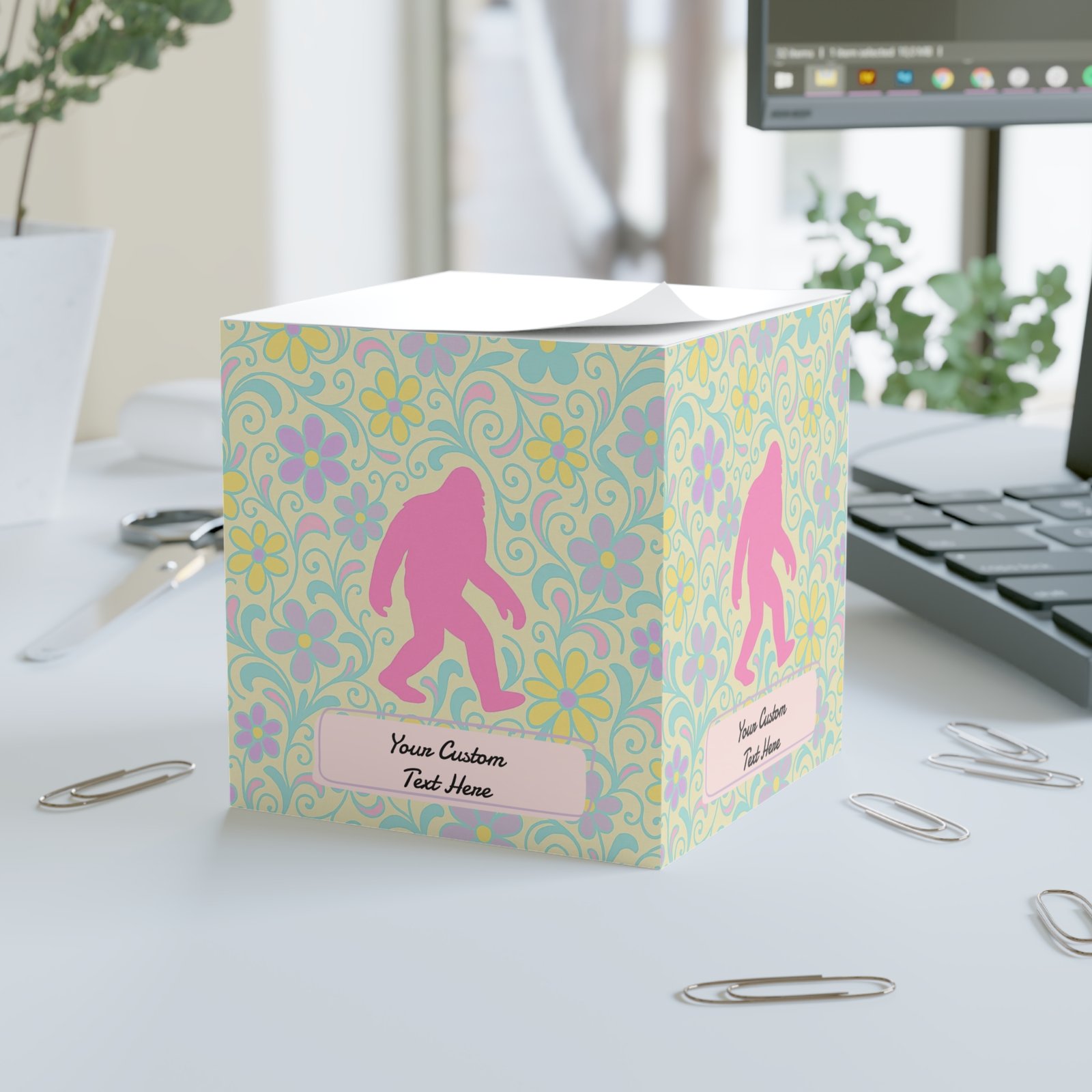 customizable mega note cube sticky pad for desk bigfoot memo pad with vintage flower design, retro groovy floral desk notes customizable mega note cube sticky pad for desk bigfoot memo pad with vintage flower design, retro groovy floral desk notes