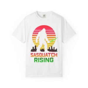 sasquatch rising retro vaporwave tee | aesthetic bigfoot comfort colors® 1717 shirt | neon synthwave horizon t shirt