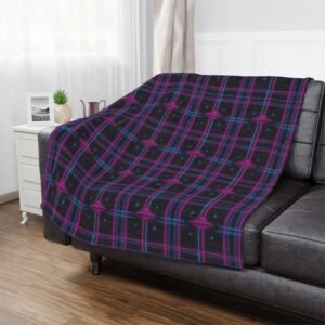 Home ufo plaid minky blanket | 'u.f.glow' black, blue & magenta extraterrestrial throw | ultra soft, legendary comfort | 2 sizes