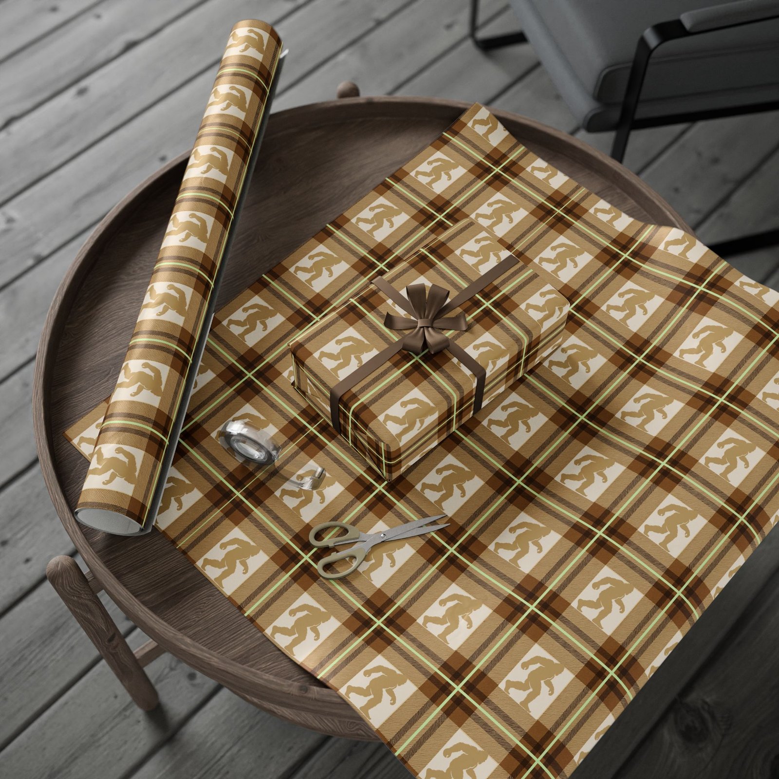 bigfoot plaid wrapping paper: 'swamp gas glow' legendary sasquatch gift wrap bigfoot plaid wrapping paper: 'swamp gas glow' legendary sasquatch gift wrap