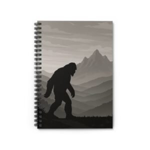 monochrome bigfoot journal, minimalist sasquatch spiral notebook for cryptid lovers, forest adventures, or paranormal field notes