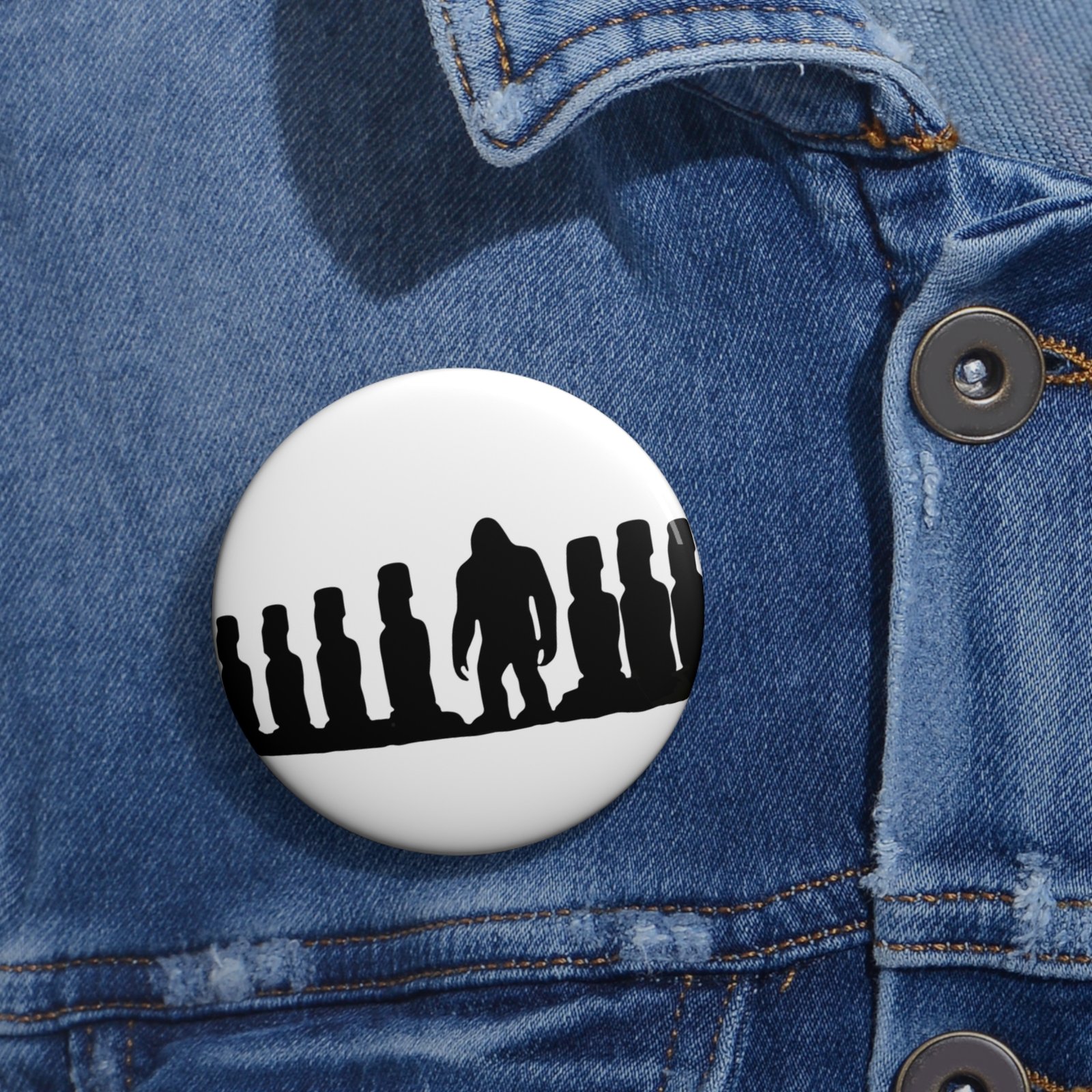bigfoot x moai pin button |easter island statue pin | sasquatch silhouette collectible | retro mystery accessory bigfoot x moai pin button |easter island statue pin | sasquatch silhouette collectible | retro mystery accessory