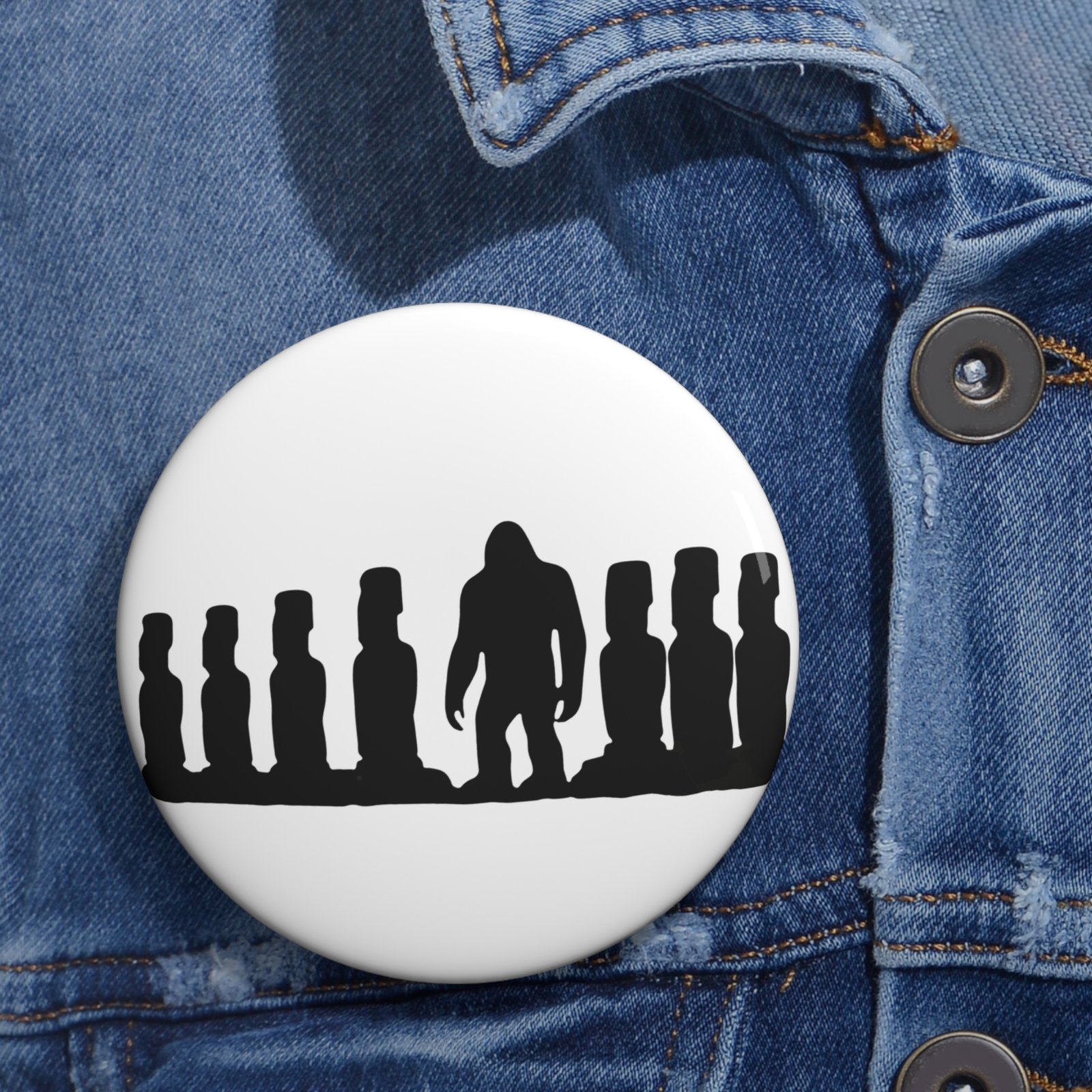 bigfoot x moai pin button |easter island statue pin | sasquatch silhouette collectible | retro mystery accessory bigfoot x moai pin button |easter island statue pin | sasquatch silhouette collectible | retro mystery accessory