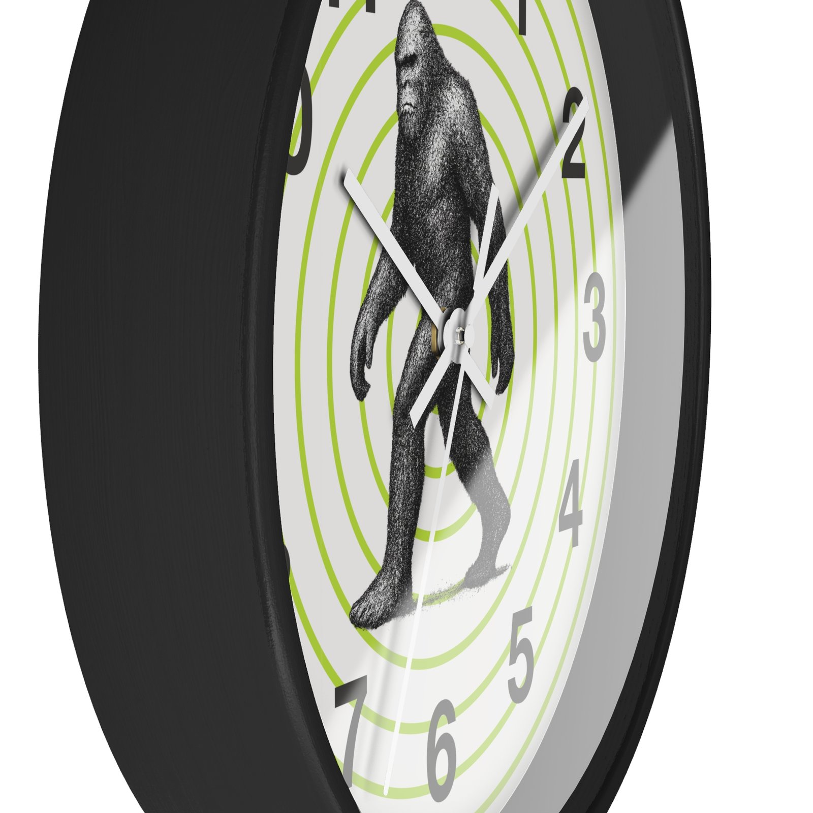 pointillism bigfoot wall clock | artistic sasquatch clock with green concentric circles | modern conversation starter home décor pointillism bigfoot wall clock | artistic sasquatch clock with green concentric circles | modern conversation starter home décor