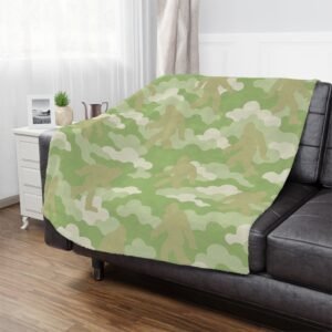 green camo minky blanket cloud camo ultra soft fleece throw with sasquatch details | 30×40 & 50×60