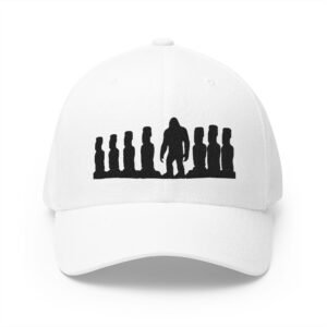 easter island moai statue mystery x bigfoot silhouette collab flexfit hat | embroidered baseball hat gift