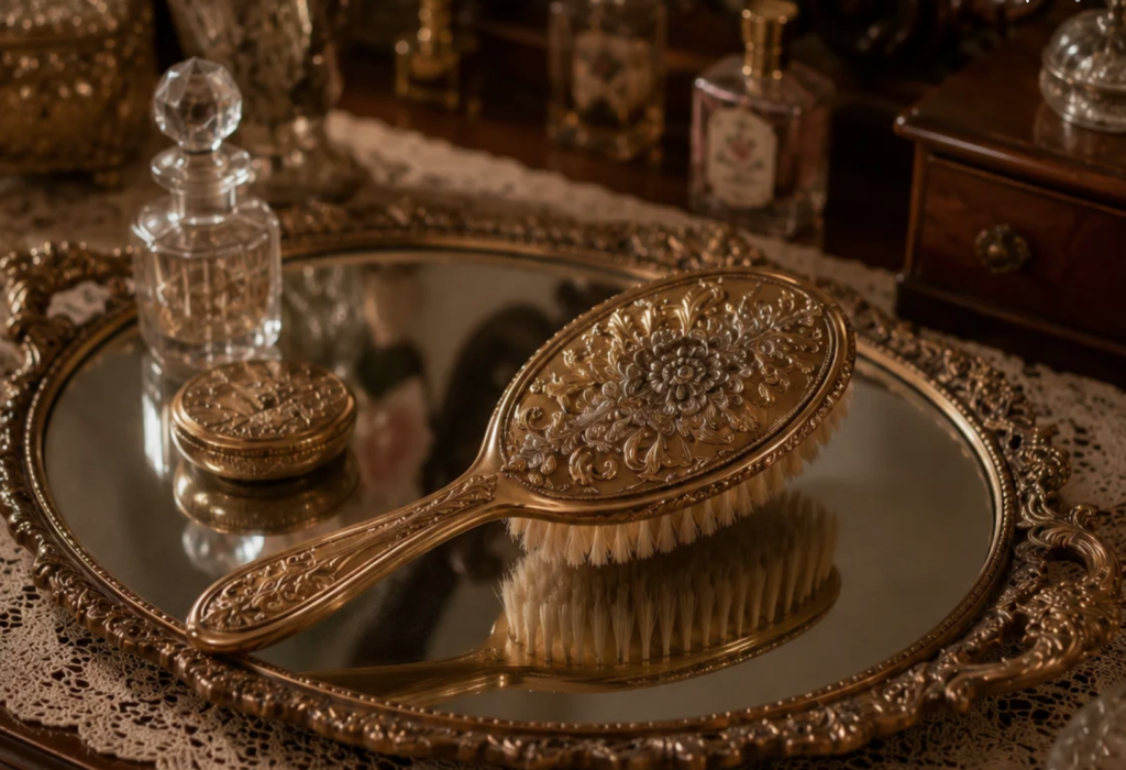 hairbrush on fancy vintage vanity by RetroRaradise